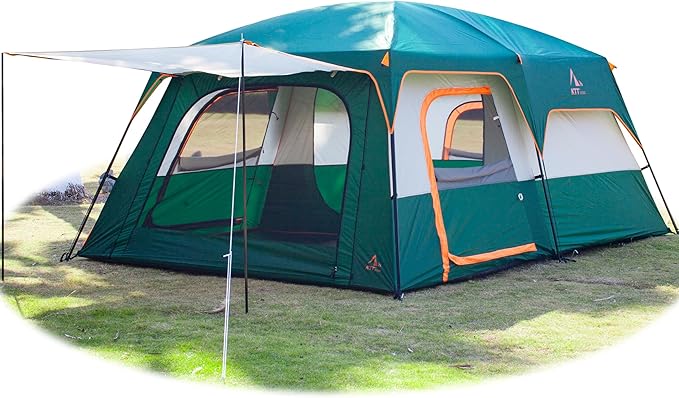 KTT Extra Large Tent 10-12-14 Person(A)Family Cabin Tents2 Rooms3 Doors and 3 Windows with MeshStraight WallWaterproofDouble LayerBig Tent for OutdoorPicnicCampingFamily Gathering