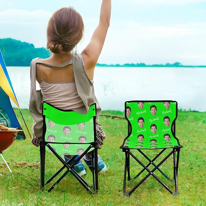Lime Custom Photo Folding Camping Chair for Teen Child Personalized Name 14.6×14.6in Portable Outdoor Chair with Carry Bag for Barbeques Picnic Lawn