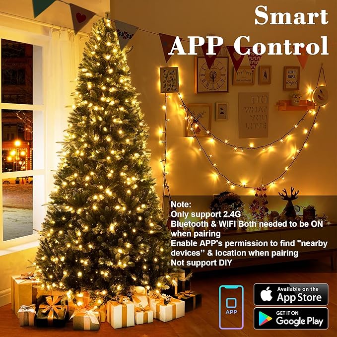 Brizled Smart Christmas Lights 98.4FT 300 LED Color Changing Christmas Lights with APP/Voice Control Warm White &amp Multicolor Fairy String Light Music Sync Xmas Tree Light for Indoor Outdoor Deco