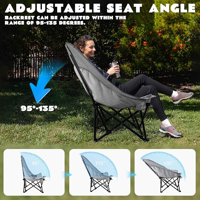 LEMBERI Oversized Heavy Duty Camping Chair for Adults500lbs Comfortable Folding Lawn Chairs Large Outdoor Portable Chair with Cup Holder Side Pocket and Cooler Bag Gray