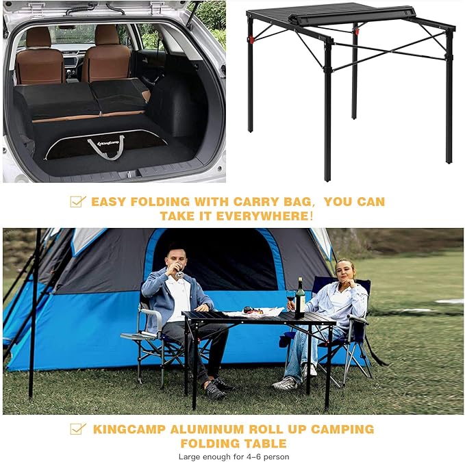 KingCamp Lightweight Compact Folding Camping TableStable Aluminum Alloy Folding Roll up Table for 4-6 Person for Picnic Camping Barbecue and PartyPortable Multifunctional Table with Carry Bag