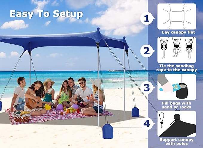Gorich Beach Tent Sun Shelter with 8 Sandbags UPF50+ Protection &amp Windproof Pop Up Beach Canopy Tent Sun Shade for Family Travel &amp Camping Easy Setup Canopy Umbrella