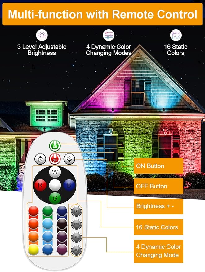 ZUCKEO 12W Color Changing Landscape Lights RGB Low Voltage Landscape Lighting Remote Control Waterproof LED Outdoor Spotlight for Garden Pathway House Christmas Decor 10 Pack with Connector