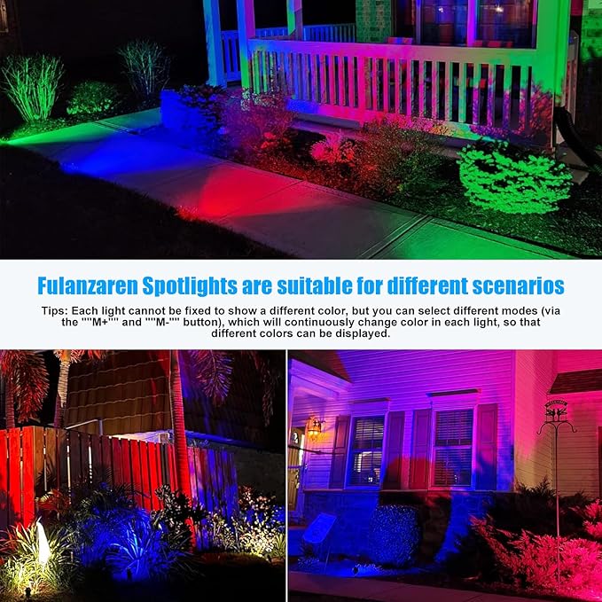 20W Outdoor RGB LED Spotlights 4 Pack 120V 1000lm with Remote &amp Transformer 12 Colors 19 Modes IP65 Waterproof 46.5ft Cord Landscape Lights for Yard Garden Christmas Halloween
