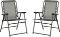 Outsunny Set of 2 Patio Folding Chairs Outdoor Bungee Sling Chairs w/Armrests Portable Lawn Chairs for Camping Garden Pool Beach Backyard Gray