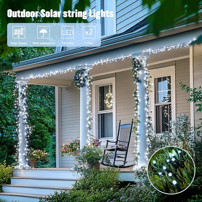 JMEXSUSS 2 Pack Solar String Lights Outdoor Waterproof Total 66 FT 200 LED Solar Christmas Lights Outdoor Twinkle Light for Christmas Tree Outside Garden Yard Xmas Decor White