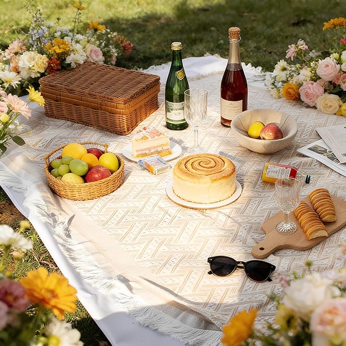 Outdoor Picnic Blanket Sandproof - Portable Lightweight Blanket T-Grid Picnic Mat for Beach Camping Park Lawn Concert &amp Wedding Photoshoot Indoor Bohemian Decor Machine Washable