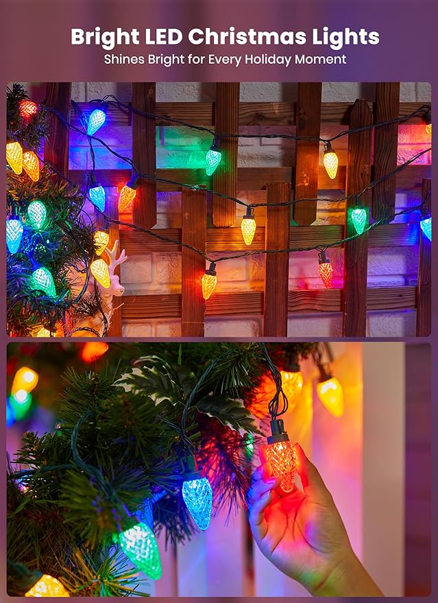 Minetom C9 LED Christmas Lights Outdoor 81 Feet 100 LED String Light with Timer &amp 8 Lighting Mode Waterproof Commercial Grade Christmas Tree Lights for Outside Indoor Roofline Patio Multicolor