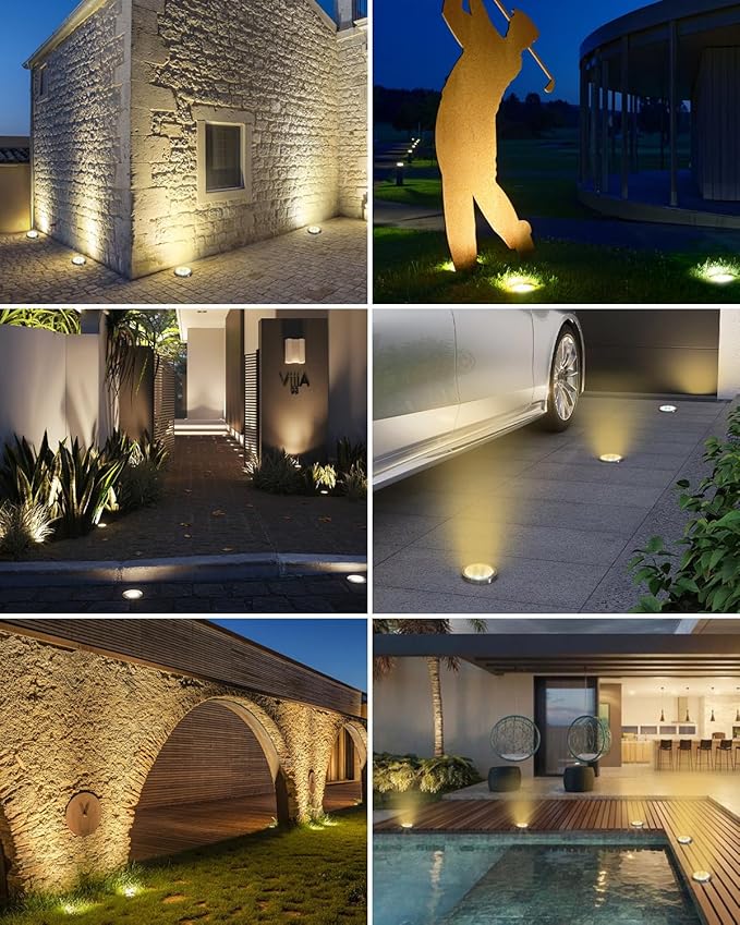 btfarm 24 Pack Solar Lights Outdoor 8 LED Solar Ground Lights IP65 Waterproof Flat Solar Disc Light Pathway Lights for Garden Lawn Patio Yard Path Landscape Warm White