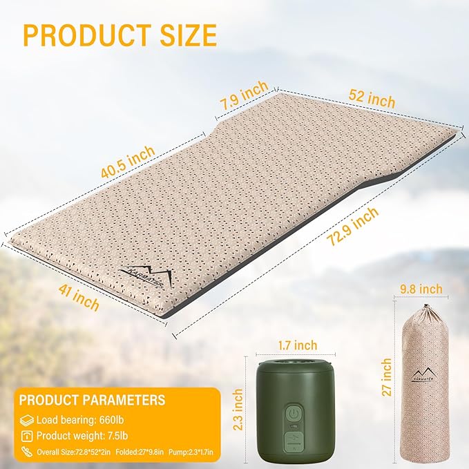 SUV Air Mattress Car Bed Inflatable Car Camping Pad with Air Pump Ultrathick Memory Foam Camping Mattress 9.0 R-Value Insulated Sleeping Pad 2 Person Camping Mat for Hiking and Backpacking