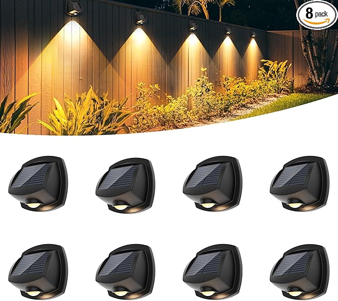 SOLPEX Solar Lights Outdoor Waterproof IP65 Solar Stair Lights Outdoor for Fence Deck Step Dual Color LED 3 Lighting Modes House Wall Light for Porch Backyard Fence Garden Decor-8 Pack