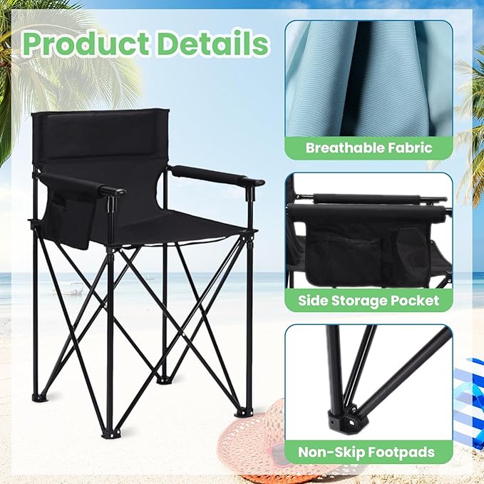 KOTEK Folding Beach Chair High Off Ground Portable Lawn Chair for Adults with Detachable Armrests Side Pocket &amp Carry Bag Camping Chair for Outdoor Hiking Travel Fishing Picnic &amp Conce