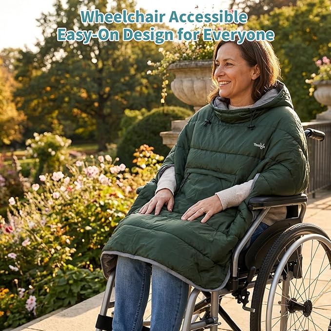 Tentock Wearable Blanket Sleeping Bag Waterproof &amp Machine Washable Poncho with Hood for Stadium Camping Wheelchair Use