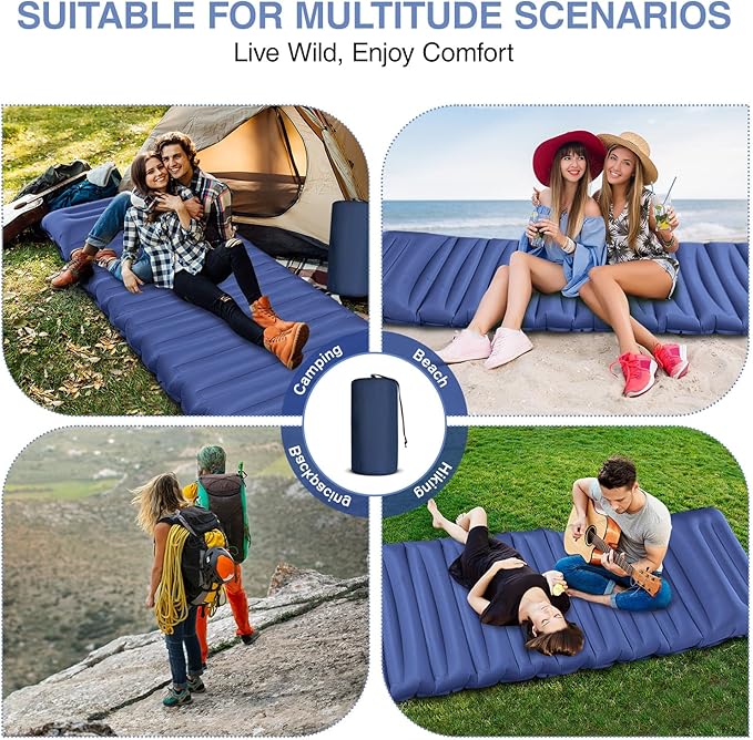 Sleeping Pad for Camping 5 Extra-Thick Camping Mat with Pillow Built-in Foot Pump Ultralight Inflatable Sleeping Mat for Camping Backpacking Hiking Camp Tent