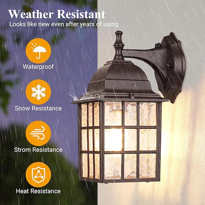 2-Pack Dusk to Dawn Outdoor Lights for House Exterior Porch Light Fixtures Wall Mount with Photocell Sensor Oil Rubbed Bronze Wall Lantern Waterproof Outside Wall Sconce Lighting for GarageDoor