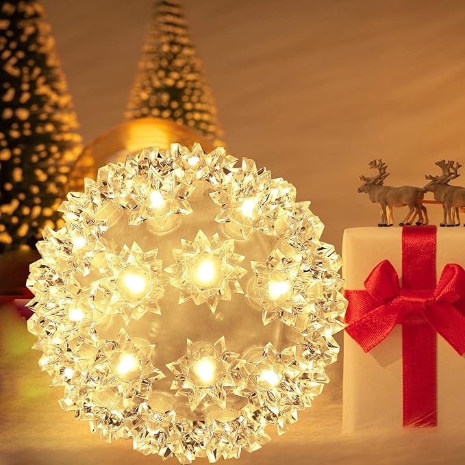 Christmas Lights Ball 5.5 Sparkling Outdoor Hanging Twinkling Sphere Lights 50 LED Starlight Soft Twinke for Tree Porch Decorations Warm White