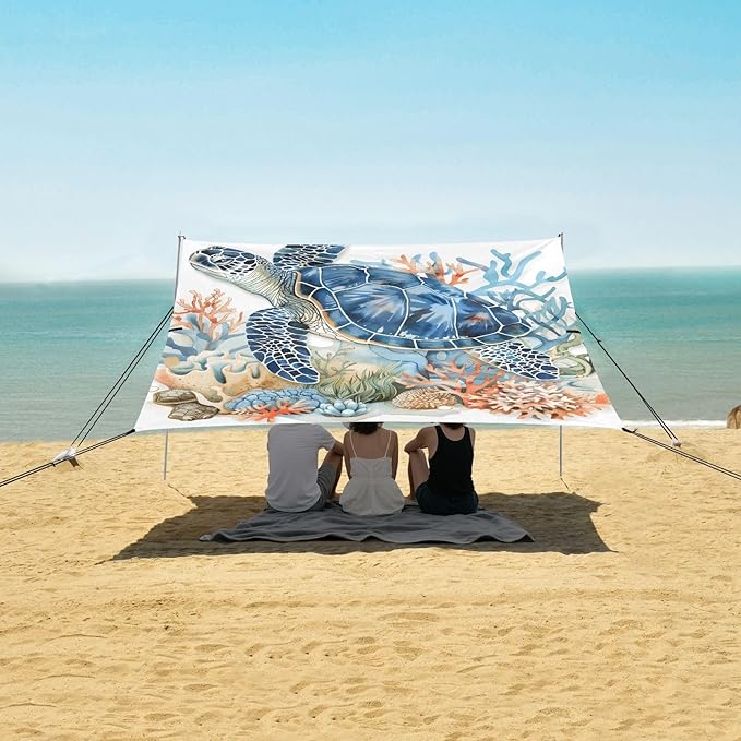 Beach Tent Sun Shelter Sea Turtle Coral Lightweight &amp Easy Setup Beach Shade Canopy for Camping Fishing
