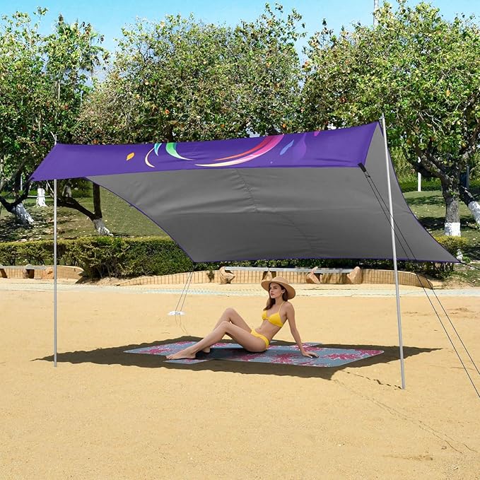 ALAZA Rainbow Dragon Beach Tent Sun Shelter UPF50+ Protection Beach Shade Canopy w/ 4 Sandbags for Outdoor Camping Fishing Backyard Fun Picnic 10x9 ft