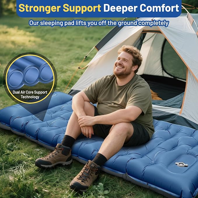 Camping Sleeping Pad Extra Thick 6 Inch Camping Mat with Pillow Built-in Foot Pump Ultralight Inflatable Sleeping Pads Compact for Hiking Backpacking Camping Traveling Tent Portable Sleeping Mat