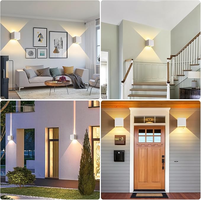 White Wall Sconces Set of Two3 Color Temperatures Hardwired Up and Down Outdoor Lights15W Indoor Wall Sconce4.33 Inch ETL Listed Exterior Wall Lights for Living Room Bedroom Hallway Porch 2 Pack