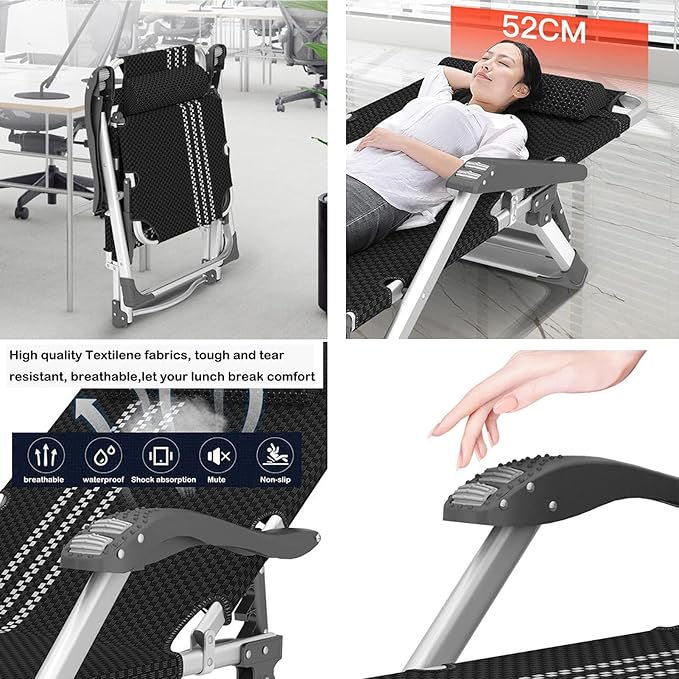 Deck Chair Recliner Folding Single Lunch Break Bed Adjustable Home Backrest Lounge Chair Portable Multi-Function Beach Sun Lounger with Cotton Pads 178×67×25cmColor