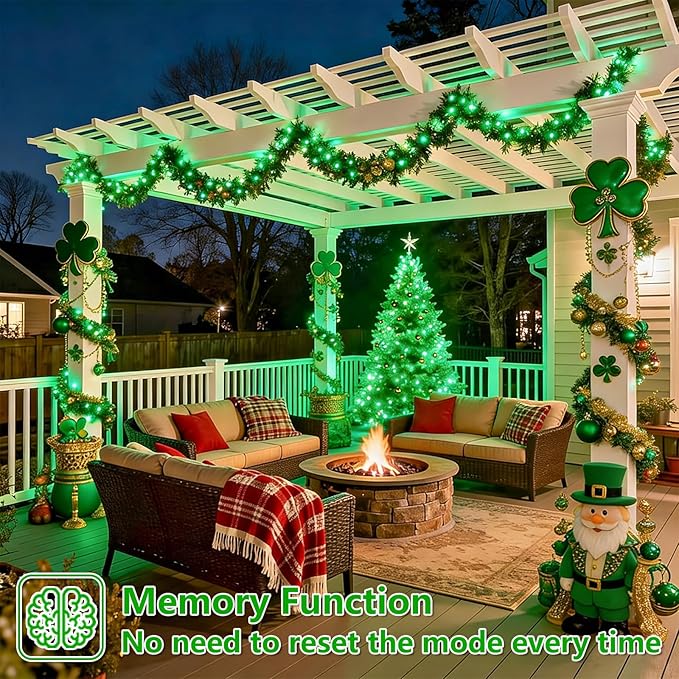 YEGUO 4 Pack Green Solar Fairy Lights Each 33ft 100 LED Christmas Lights Outdoor Waterproof 8 Modes Sliver Wire Solar String Lights