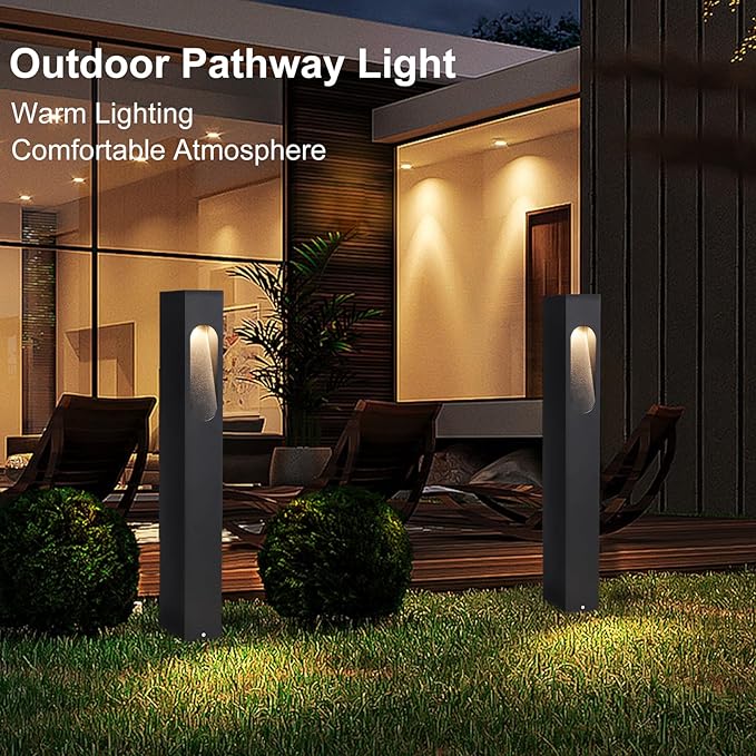 Modern Pathway Light Landscape Path Light 3000K Warm Led Bollard Lighting Fixture Outdoor Waterproof Walkway Light Aluminum Rainproof Path Lamp for Garden Lawn Courtyard Driveway 23.6in