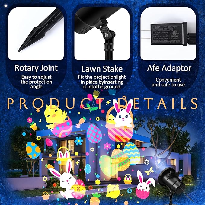 Easter Decorations Projector Lights LED Projector Lights Outdoor with Bunny Eggs Patterns Slides Weatherproof Easter Party Landscape Decorative Lighting Projection Lamp