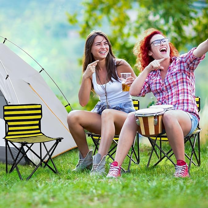 Yellow Black Strips Folding Camp Chairs Ultralight Portable Chairs for Adults Includes Carry Bag Travel Chairs for Adults for Traveling Outside