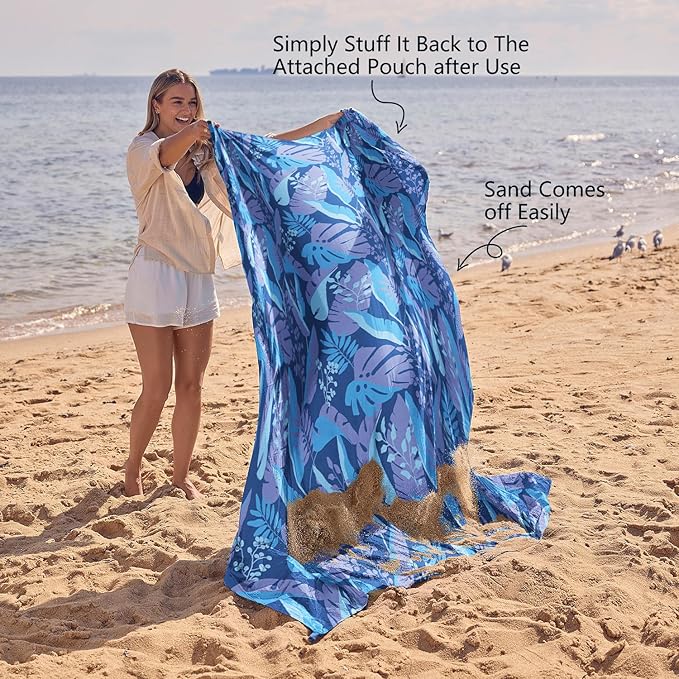 WEKAPO Beach Blanket Waterproof Sandproof Oversized Extra Large Beach Mat Sand Free Lightweight &amp Compact Sand Free Mat with 6 Stakes &amp 4 Corner Pockets