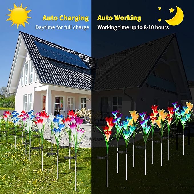 Solar Lights Outdoor Waterproof 4 Pack Garden Decor Lights 16 Multi-Color Changing Lily Solar Flowers for Yard Patio Pathway Decor Gifts for Women Mom (4 Pack)