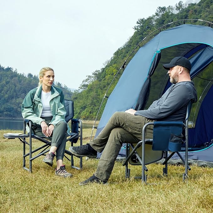 Timber Ridge Aluminum Oversized Camping Chair Lightweight Portable Directors Chair with Side Table Detachable Side Pocket for Outdoor Camping Lawn Picnic Support 400lbs Blue