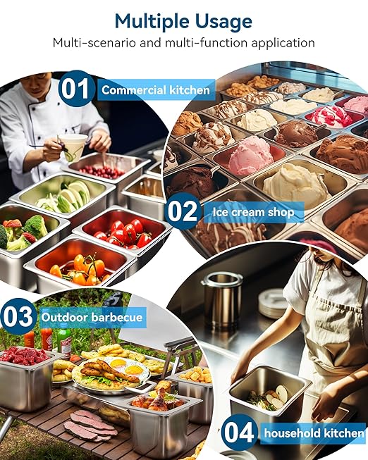 6 Pack Hotel Pans 1/6 Size 6 Deep Steam Table Pan 22 Gauge Anti Jam Stainless Steel Hotel Food Pan