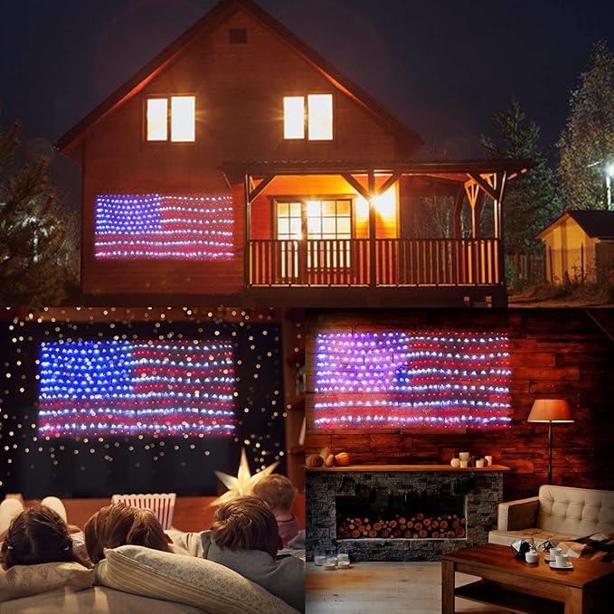 HYH American Flag Lights with 420 Super Bright LEDsWaterproof Led Flag Net Light of The United States for YardGarden Decoration Festival Holiday Party DecorationChristmas Decorations