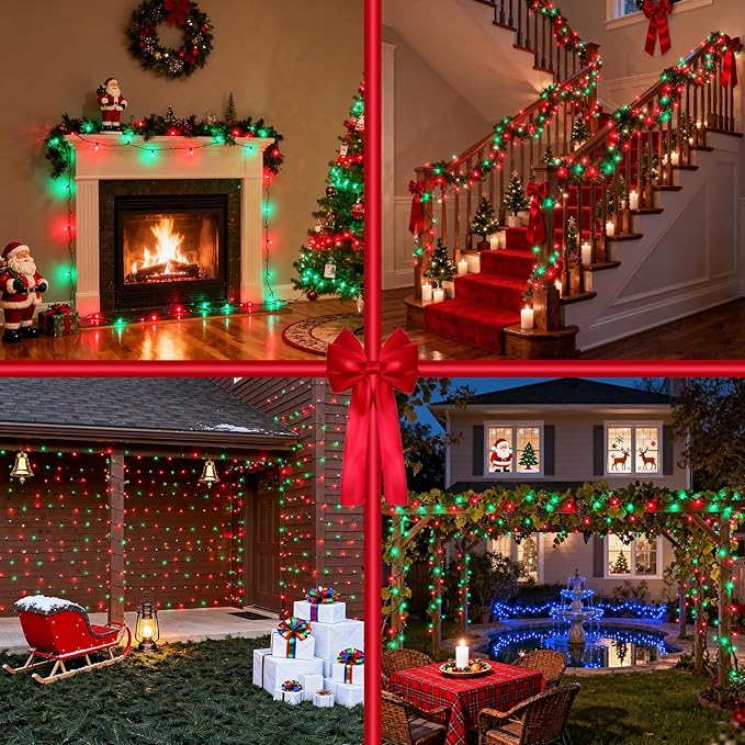 750 LED Christmas String Lights Outdoor 240FT Twinkle Fairy Lights with Timer &amp Memory 12 Modes Dimmable Waterproof Tree Light for House Patio Wedding Party Christmas Decororations Red &amp Gr