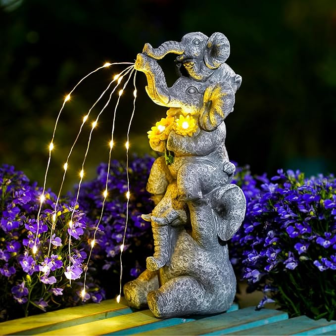 Solar Garden Decor Elephant Statue Outdoor Luck Triple Elephant Decorations for Yard Porch Lawn Patio - Ideal Gifts for Women Mom Grandma Senior Elder or Birthdays 12