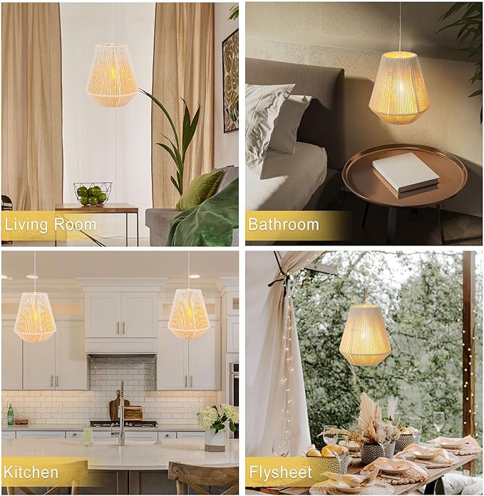 JHY DESIGN Set of 2 Battery Powered Lamp 8 H Braided Cotton Rope Decorative Pendant Lamp Battery Light with 6 Hours Timer for Bar Bedroom Patio Indoor Outdoor Living Room