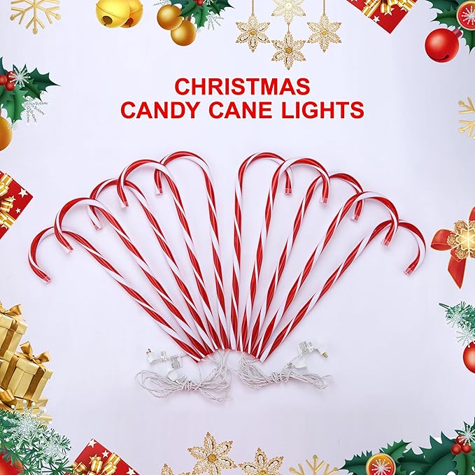 VCOKEN 30'' Christmas Candy Cane Pathway Markers Lights - Set of 10 Christmas Stakes Lights Outdoor Pathway Decorations Connectable &amp Light Up Xmas Holiday Party Yard Art Indoor Outdoor Ornament