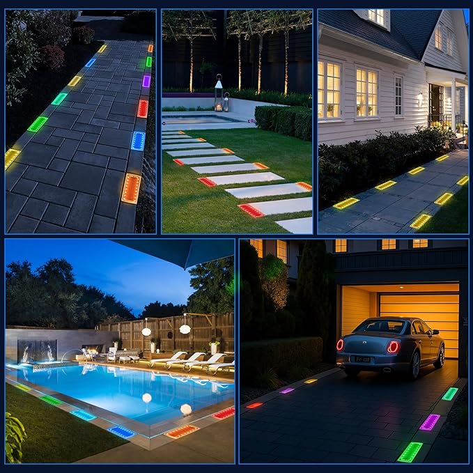 Solar Paver Color Changing Lights 8x4 Solar Pavers Light Outdoor Recessed Brick Pathway Lights IP67 Waterproof Landscape Lighting for GroundWalkway Garden Pool Patio Driveway2 Pack (RGBW)