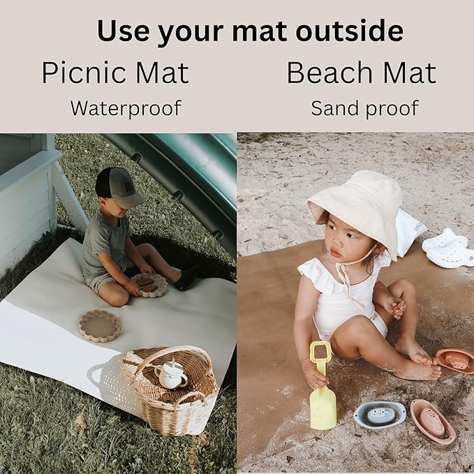Uniklook Vegan Leather Reversible Multipurpose Paly mat Kids Infant Picnic Blanket - Waterproof Baby Splat mat for High Chair Sand Proof Beach Blanket Indoor Outdoor (Cream Black)