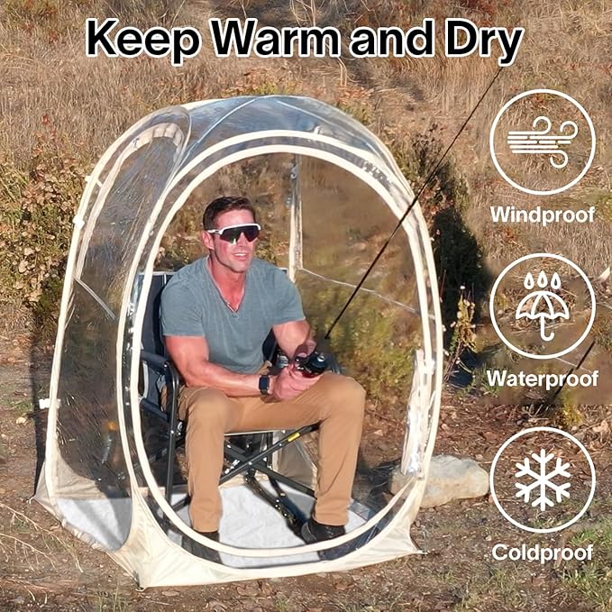 EighteenTek® Pod All Weather Sports Tent with Attached Floor Instant Outdoor Bubble Tent Rainproof Camping Sun Shelter for Sports Events Camping Fishing Cheering 1-4 Person