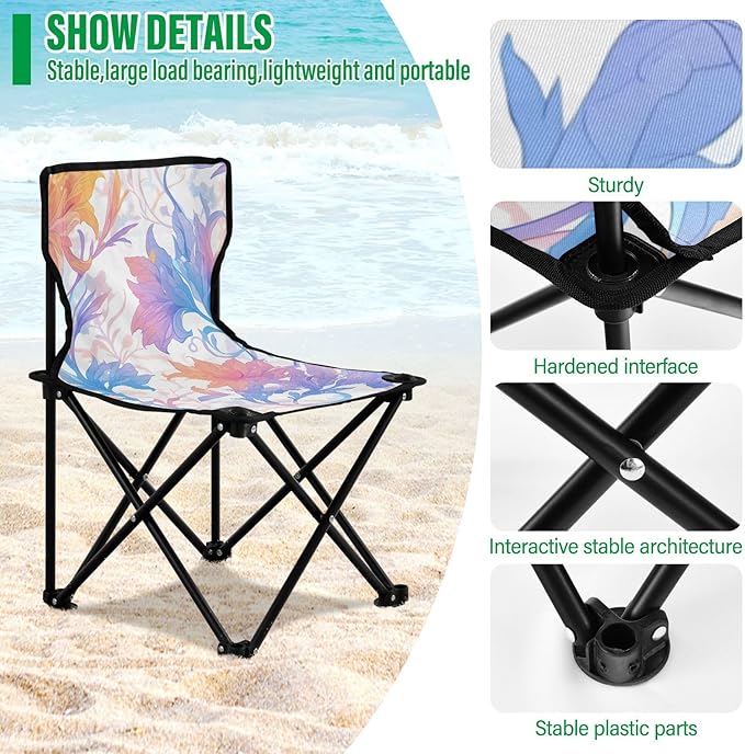 Orange-Purple Iris Portable Camping Chairs Folding Chair - Durable Oxford Fabric Lightweight Iron Frame Easy Fold Design - Ideal for Outdoor Activities Camping Fishing and Travel