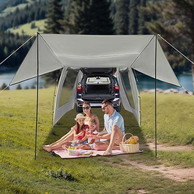 4-6 People Car Awning Outdoor Tent SUV Tent Attachment for Camping Foldable Car Camping Tent Car Tail-Extension Tents for SUVs MPVs 2-Door Sedans