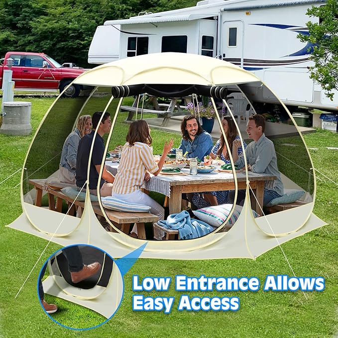 Eapele 12x12FT Pop Up Screen Room Sun Shade Shelter - Canopy Instant Screen House - 8 Sides Netting and 360-Degree Ventilation Screen Tent with Removable Floor Fits 8-10 People