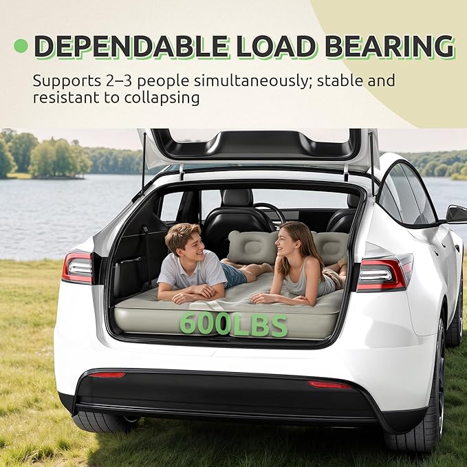 GOOBED Inflatable SUV Camping Mattress with Pump &amp Accessories 10-Inch Thick Air Bed with Pillows Storage Bag &amp Patch Kit Fits 4Runner Jeep and Most Midsize to Large SUVs (Gray)