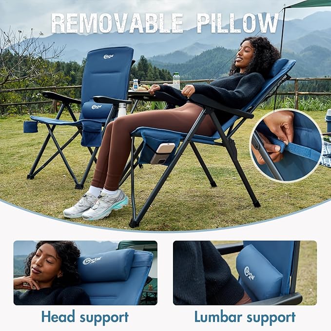 Portal Reclining Camping Chair with Adjustable Back Folding Camp Recliner for Adults Portable High Back Oversized 350LBS (Blue)