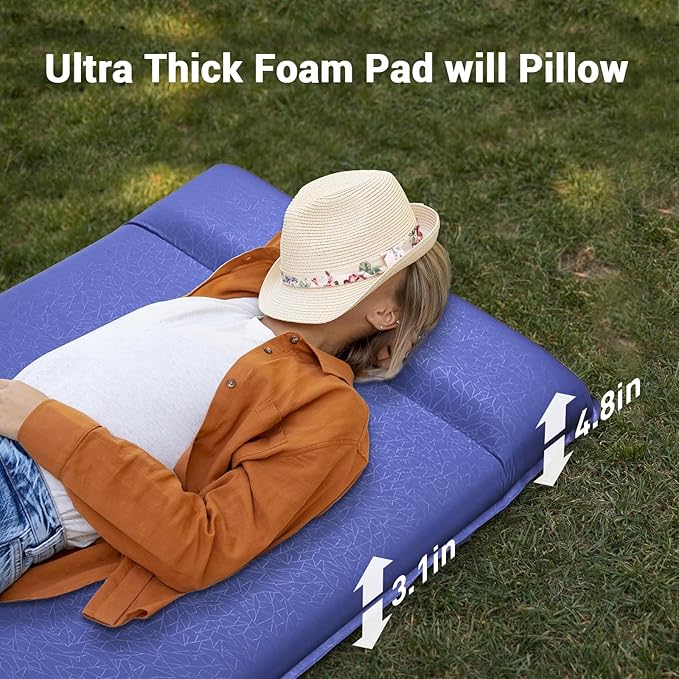 Elegear Self Inflating Sleeping Pad 3.18'' Ultra-Thick Memory Foam Camping Pad with Pillow 20s Fast Inflating Camping Mattress Pad 4-Season Insulated Camp Sleeping Mat for Camping/Travel/Tent/Car