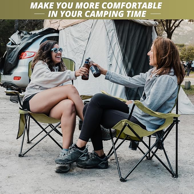 Folding Outdoor Beach Camp Chair with Cup Holder Storage Pocket Waterproof Bag Outdoor Arm Chair Supports 225LBS Green