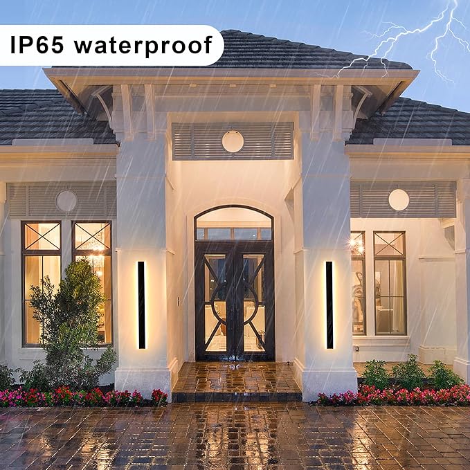 Outdoor Wall Light Fixtures Modern Long LED Wall Sconce Black Exterior Light Fixture Ip65 Waterproof Wall Lamp 10w 3000k Metal Rectangular Wall Lights For Villa PatioCourtyardPorch Bedroom7.9''