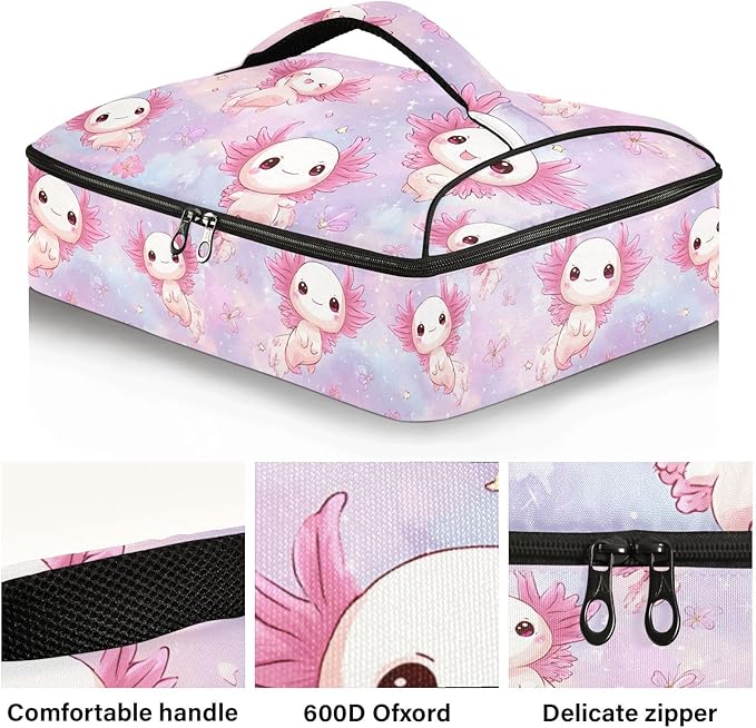 Casserole Carrier Adorable Axolotls Pattern PrintInsulated Casserole Carrier for Hot or Cold Food Thermal Lunch Tote for Potluck Parties Picnic Beach Fits 9 x 13 Inches Baking Dish